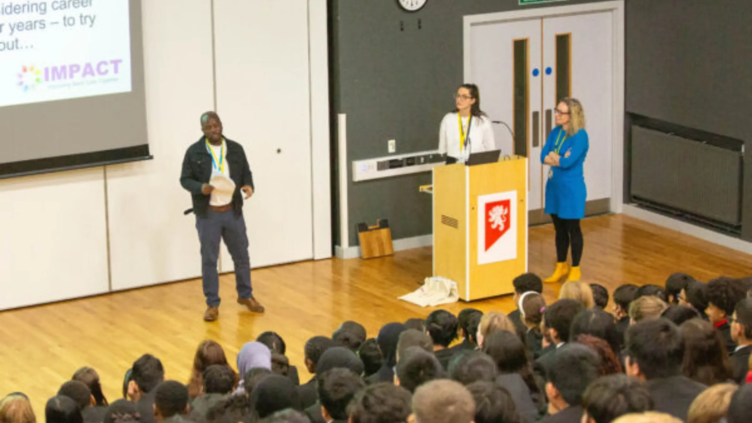 Obert Tawodzera, speaking at the University of Birmingham Secondary School about careers in social care