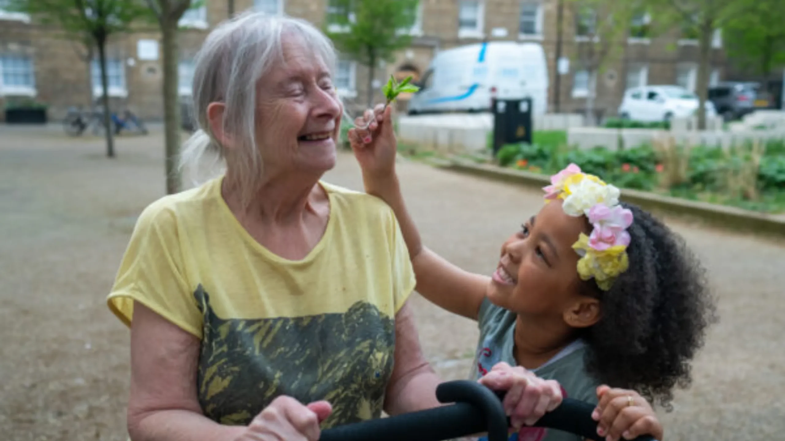 Grandmother and child playing together