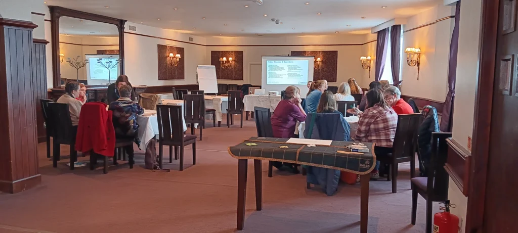 Pariticpants working in groups at the World Cafe event