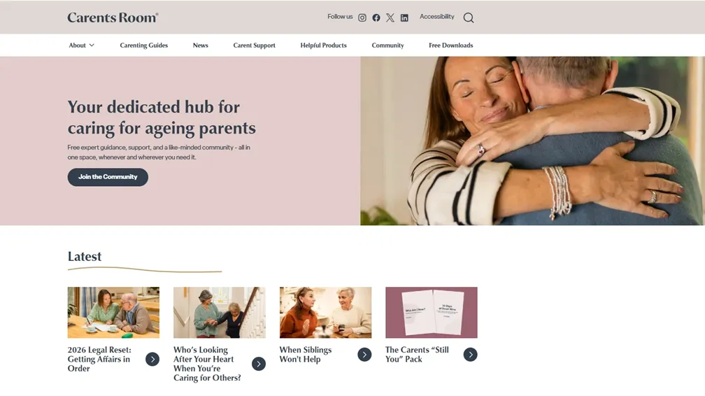 Carents webpage screenshot
